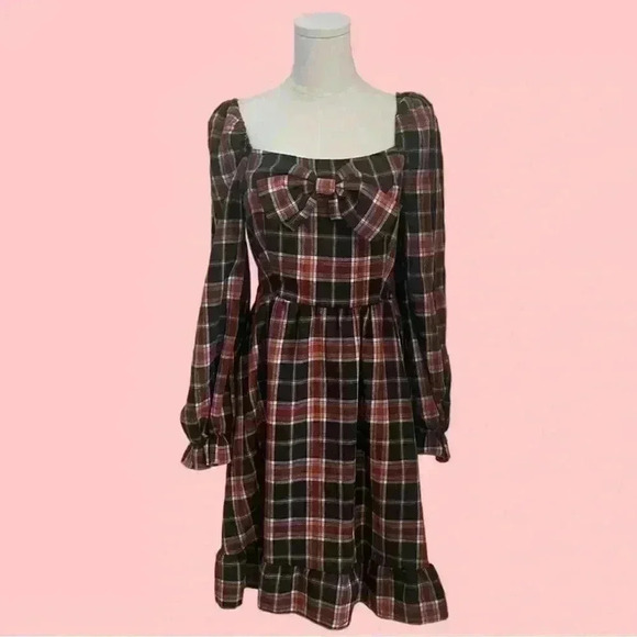 Christmas Plaid Print Ruffle Trim
Flounce  Sleeve Dress - Picture 1 of 5